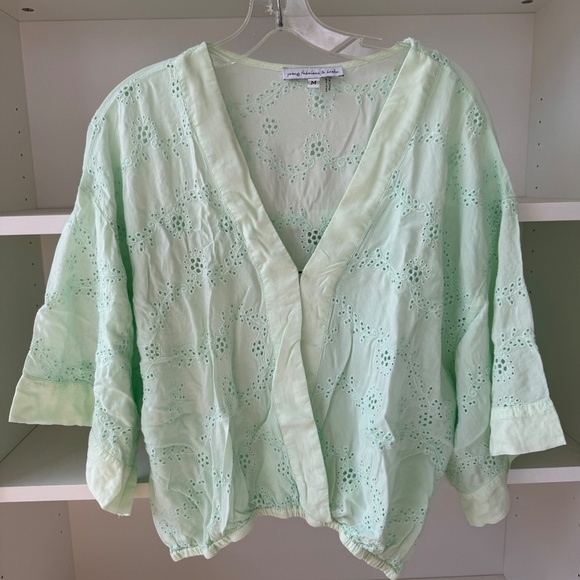YOUNG FABULOUS AND BROKE Pistachio Green Lacey Eyelet Wrap Top - Picture 4 of 7